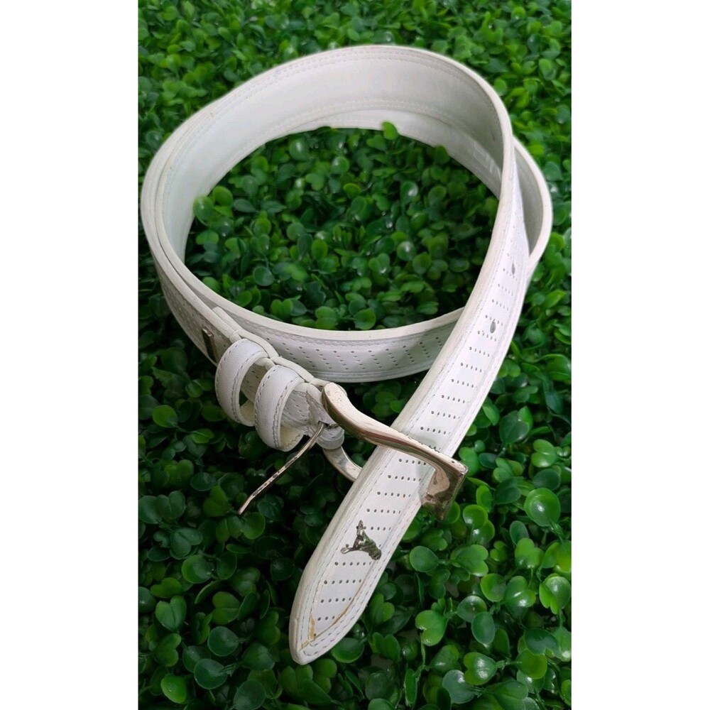 PING  GOLF Mens Golf Belt size 38 White Genuine Leather Silver Buckle